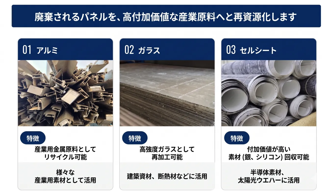 廃棄されるパネルを、高付加価値な産業原料へと再資源化します